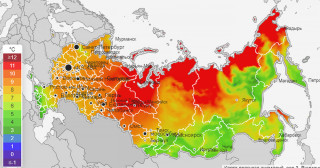 (Диаграмма) Прогнозируемые изменения средней зимней температуры в России в 2090-2099 гг. в результате выбросов по максимальной модели RCP 8.5.