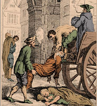 Бубонная чума в Англии (1665–1666). Сбор тел для захоронения во времена Великой эпидемии чумы в Лондоне, 1665 год