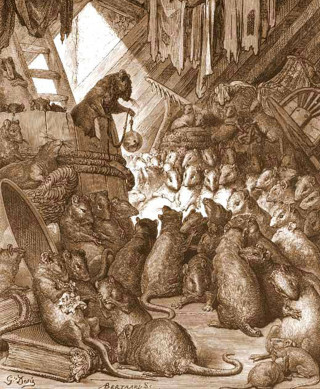 Иллюстрация Гюстава Доре к басне "Мышиный совет" в версии Лафонтена