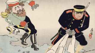 Япония утаскивает у России часть территории. Карикатура начала XX века