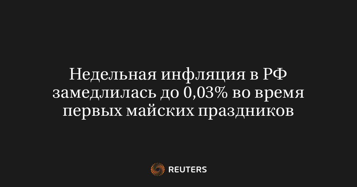 Недельная инфляция в РФ замедлилась до 0,03% во время первых майских праздников